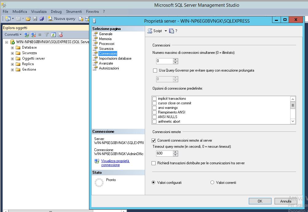 Come abilitare connessioni remote su MS SQL SERVER