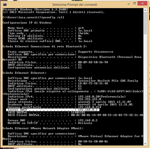 Scoprire l'indirizzo IP del server DHCP sulla nostra rete